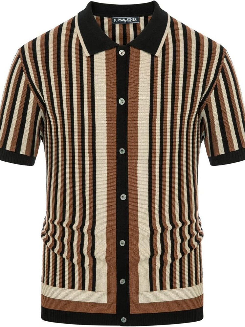 Men's Black-coffe Retro Knit Polo Vintage Striped Casual Summer Shirt